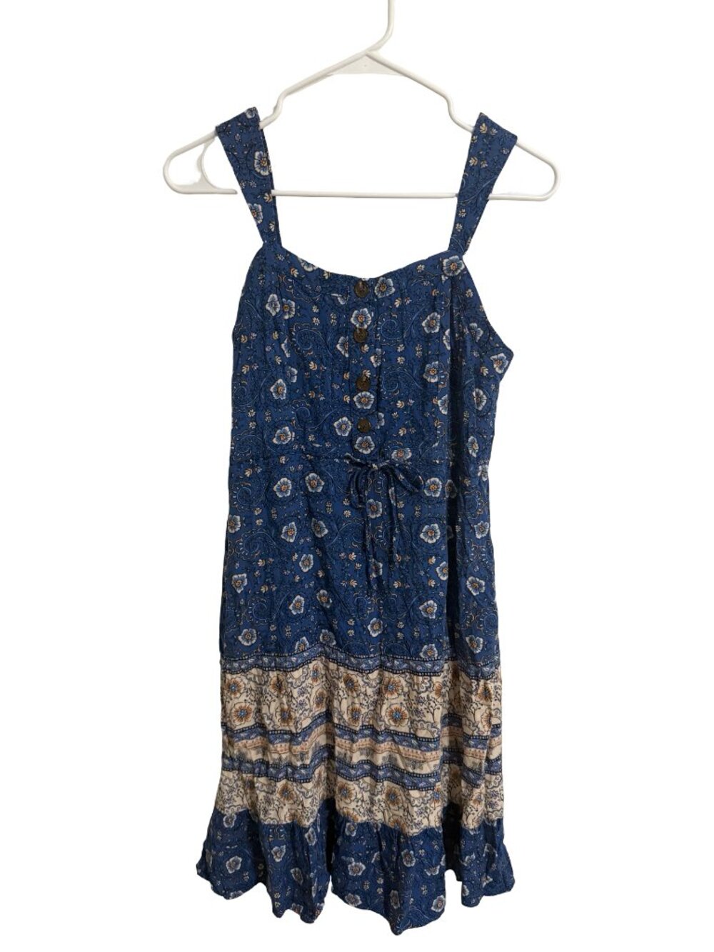 Lucky Brand Dress Small Blue Multicolor Floral Prairie Drawstring Elastic